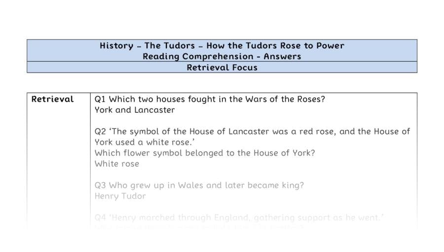 Reading comp - How the Tudors Rose to Power - retrieval-answers