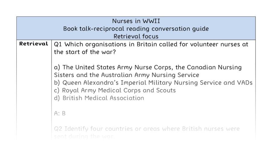 Reciprocal reading - retrieval - Nurses in WWII