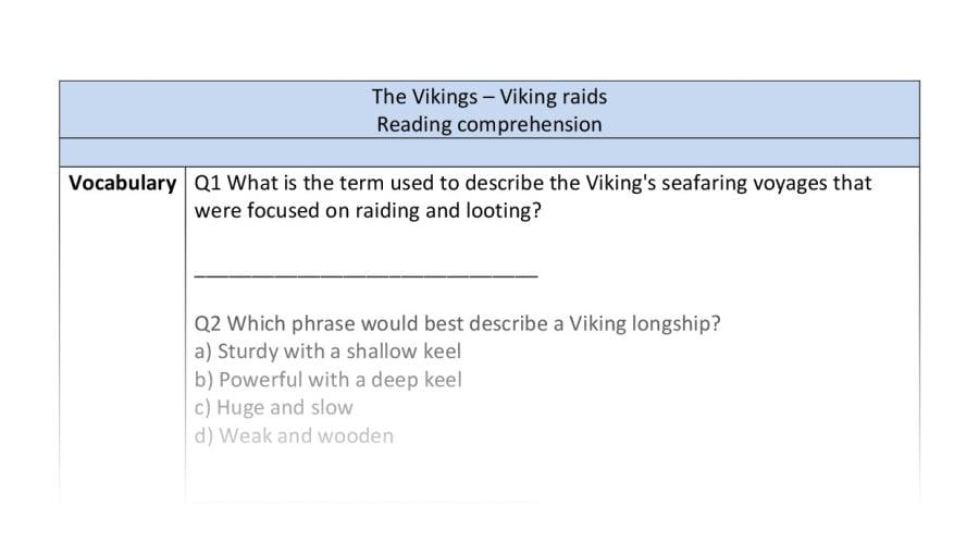 Reading comprehension - VRSIPE - Viking raids