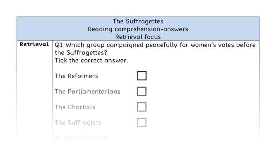 Reading comprehension - retrieval - The Suffragettes - answers