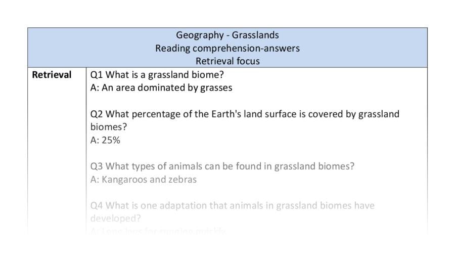 Reading comprehension - retrieval - grasslands