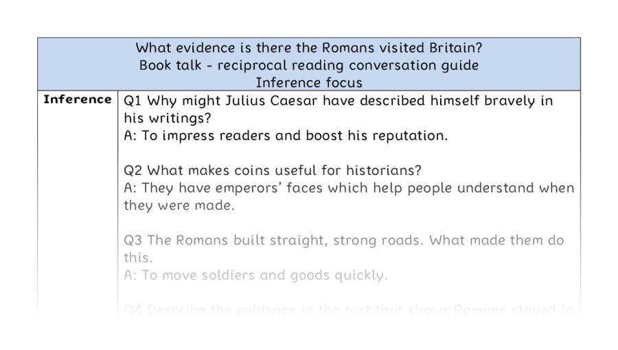Reciprocal reading - inference-evidence the Romans visited Britain