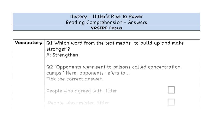 Hitlers Rise to Power - Reading Comprehension Answers - VRSIPE Focus