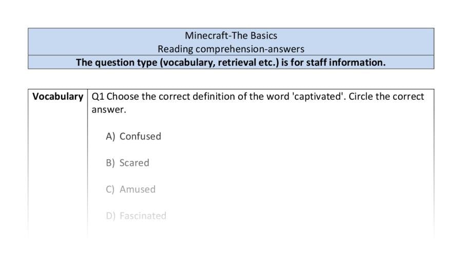 Reading comprehension - Minecraft The Basics - VRSIPE