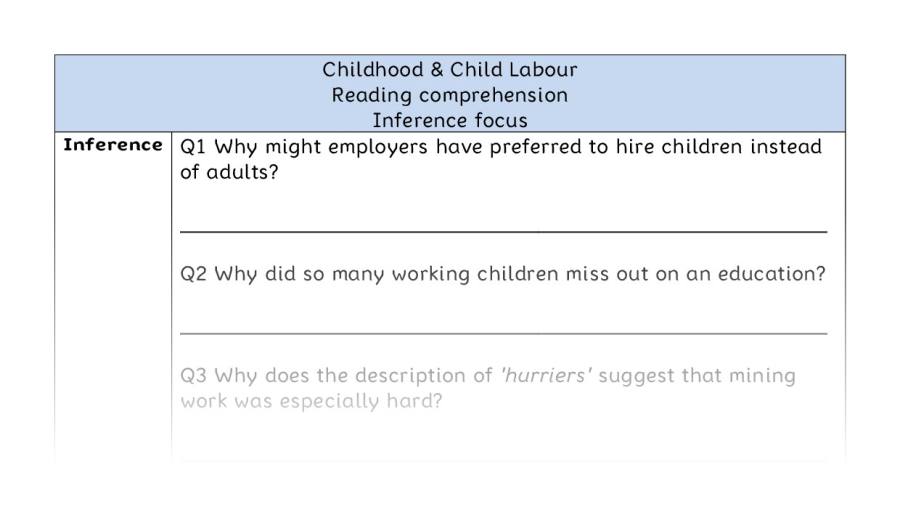 Reading comprehension - inference - Childhood & Child Labour