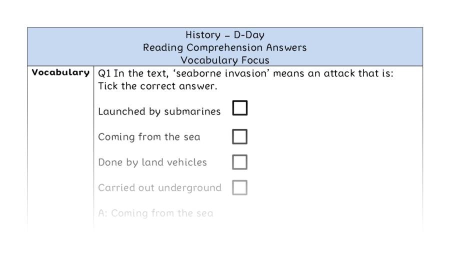 D-Day - Reading Comprehension Answers - Vocabulary Focus