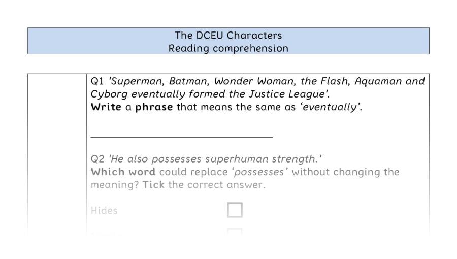 Reading comprehension - VRSIPE - The DCEU Characters
