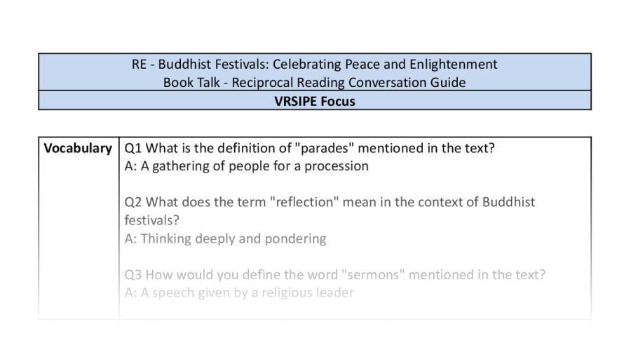 Reciprocal Reading Conversation - Buddhist Festivals Celebrating Peace and Enlightenment - VRSIPE Focus