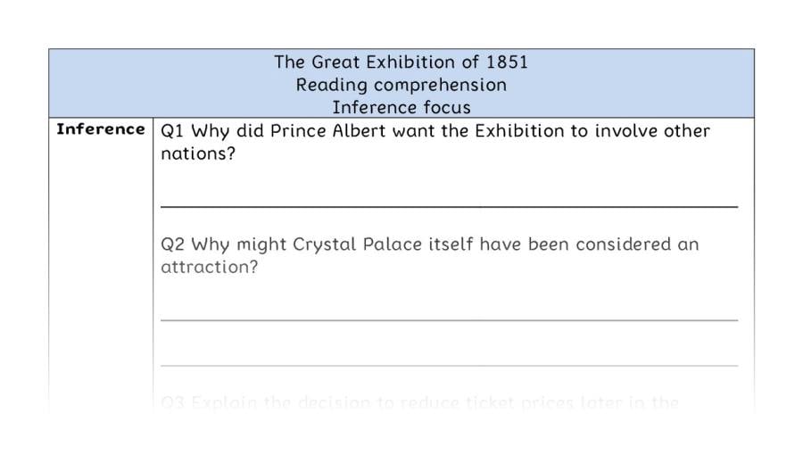 Reading comprehension - inference - The Great Exhibition of 1851