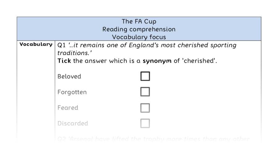 Reading comprehension - vocabulary - The FA Cup