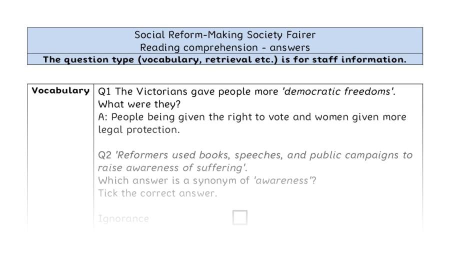 Reading comprehension - VRSIPE - Social Reform-Making Society Fairer - answers