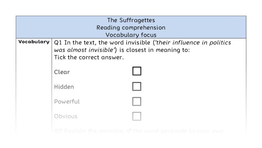 Reading comprehension - vocabulary - The Suffragettes