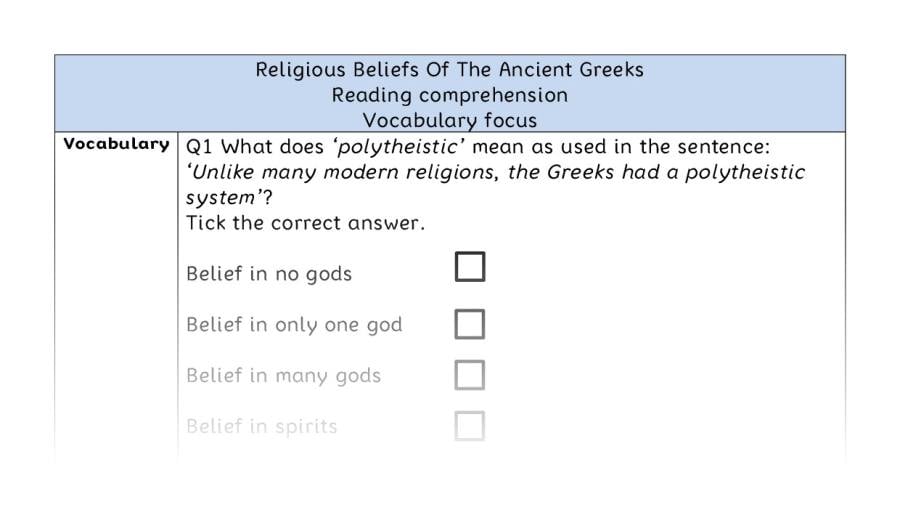 Reading comprehension-vocabulary-Religious Beliefs Of The Ancient Greeks