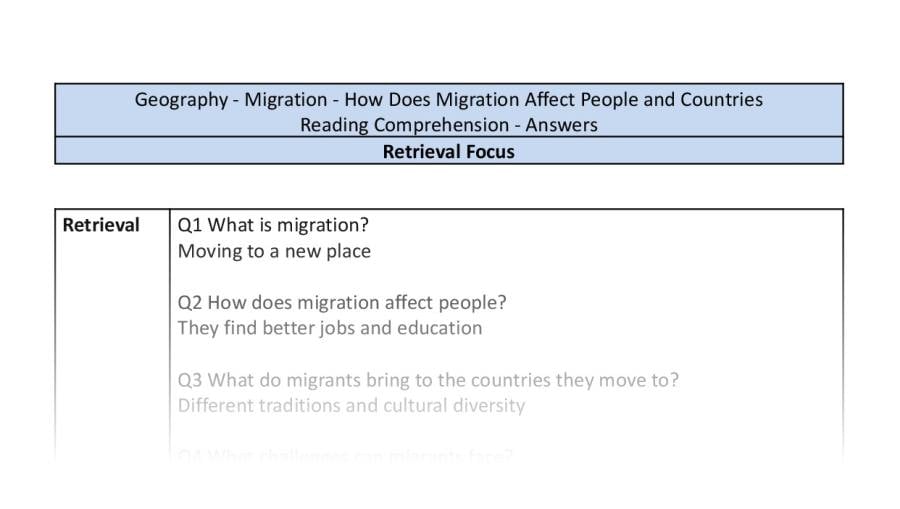 Reading Comprehension - How Does Migration Affect People and Countries - Retrieval Focus-answers
