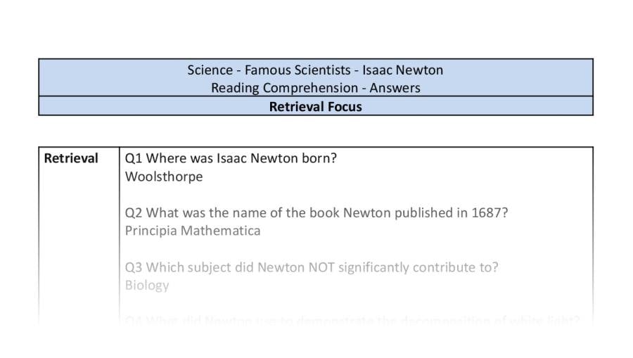 Reading Comprehension-Isaac Newton-Retrieval Focus-answers