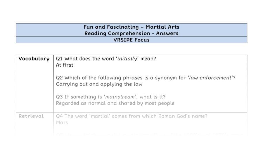 Reading Comprehension - Martial Arts - Highlight Series 2 - VRSIPE Focus
