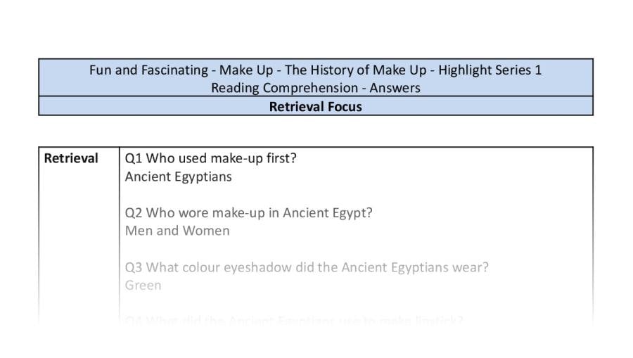 Reading Comprehension - The History of Make Up - Highlight Series 1 - Retrieval Focus