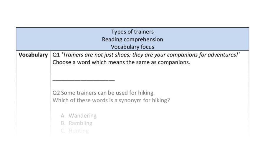 Reading comp-vocabulary-types of trainers