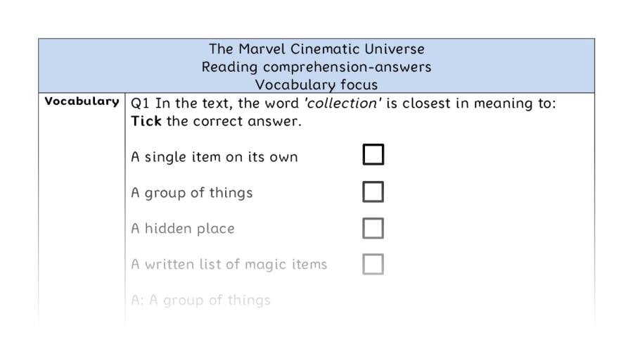 Reading comprehension - vocabulary - The Marvel Cinematic Universe - answers