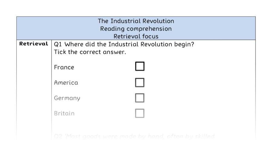 Reading comprehension - retrieval - The Industrial Revolution