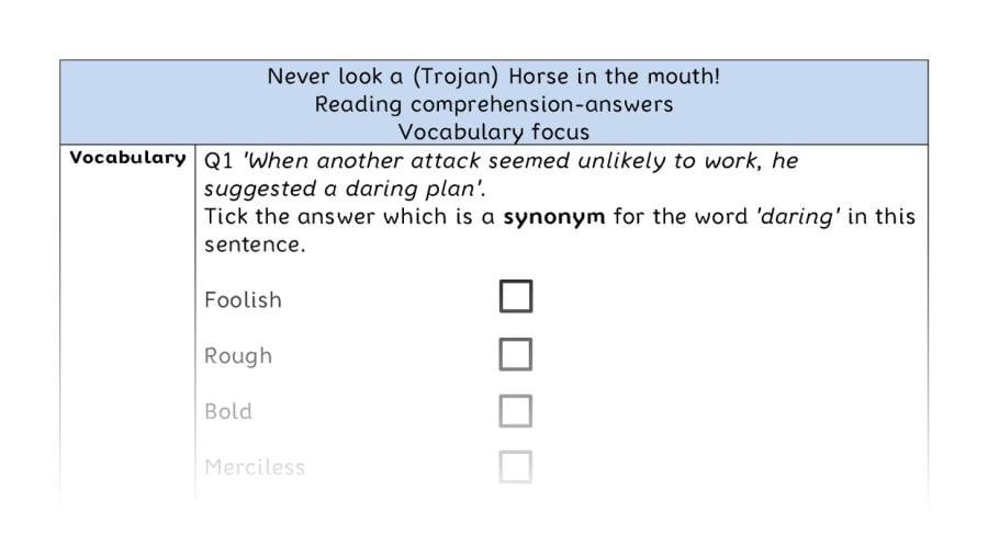 Reading comprehension - vocabulary - Never look a (Trojan) Horse in the mouth! - answers