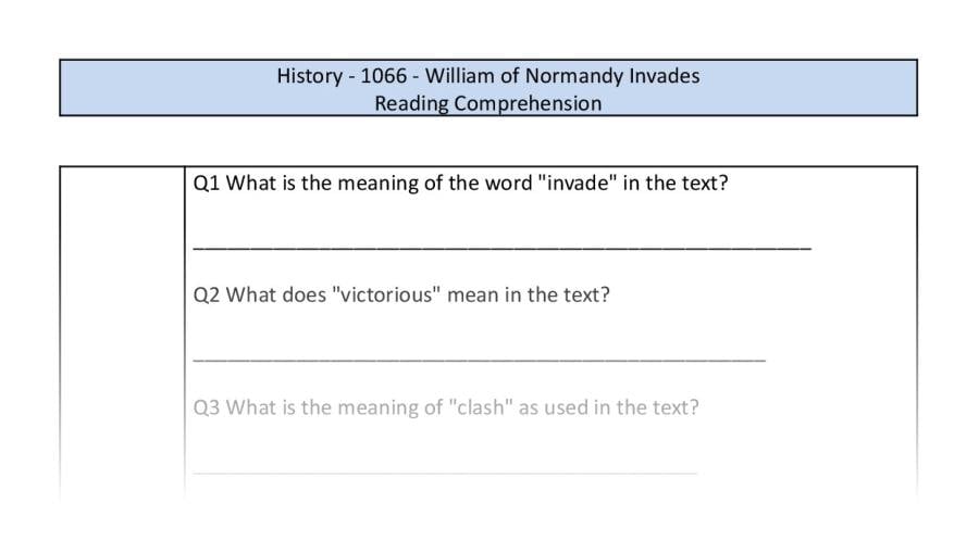 Reading Comprehension-William of Normandy Invades-VRSIPE Focus