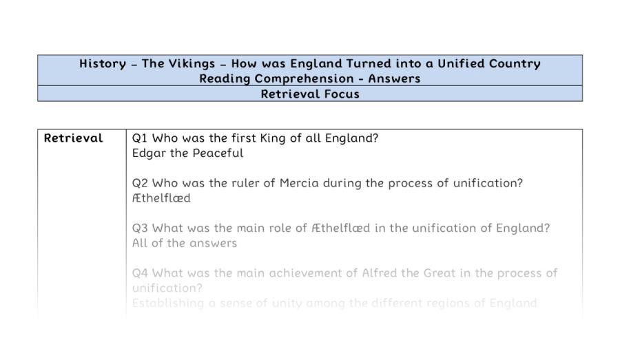 Reading Comprehension - How was England Turned into a Unified Country - Retrieval Focus