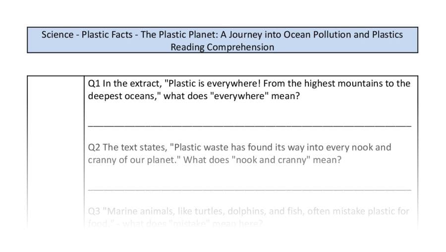 Reading comprehension-VRSIPE-the plastic planet