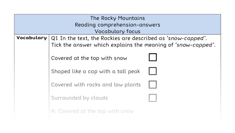 Reading comprehension - vocabulary - The Rocky Mountains - answers
