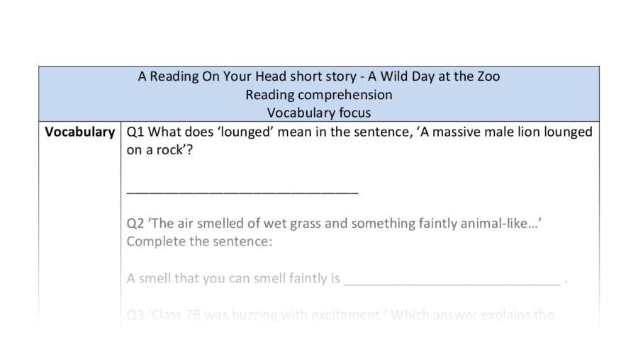 Reading comprehension - vocabulary - A Wild Day at the Zoo