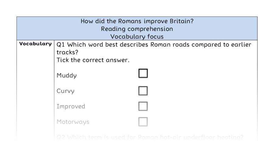 Reading comprehension - vocabulary - How did the Romans improve Britain