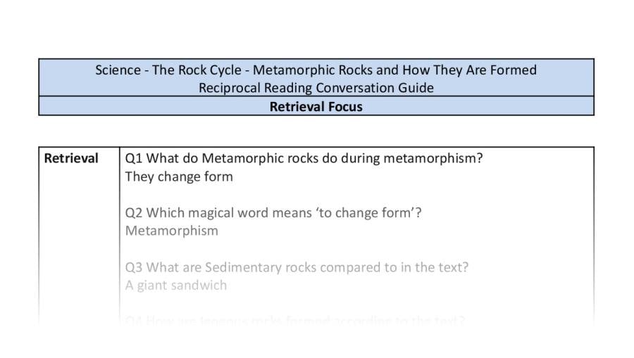 Reciprocal Reading Conversation - Metamorphic Rocks and How They Are Formed - Retrieval Focus