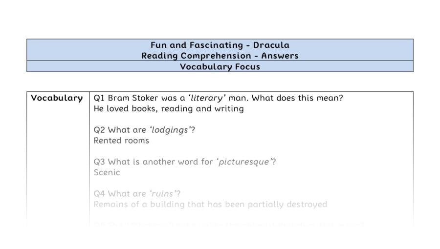 Reading Comprehension - Dracula - Highlght Series 2 - Vocabulary Focus