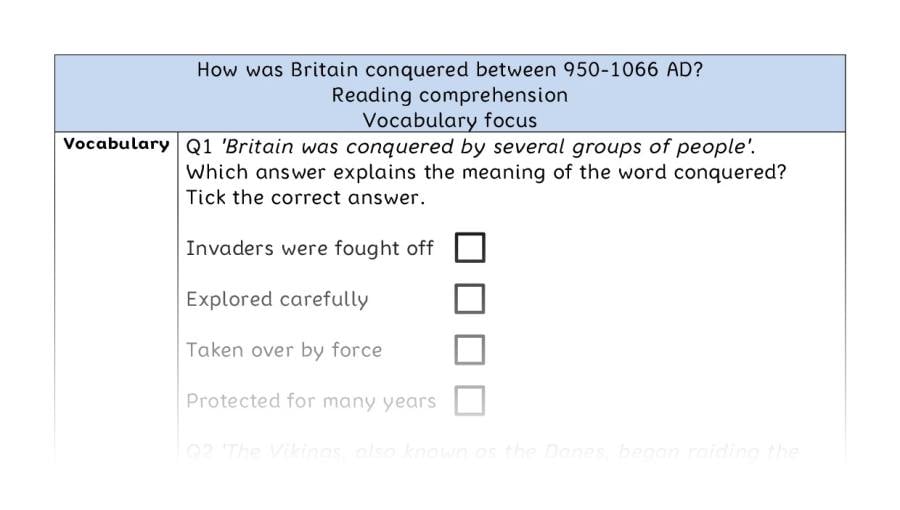 Reading comprehension - vocabulary - How was Britain conquered between 950-1066 AD