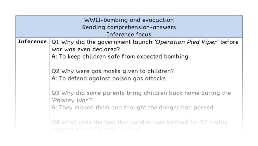 Reading comprehension - inference - WWII-bombing and evacuation - answers