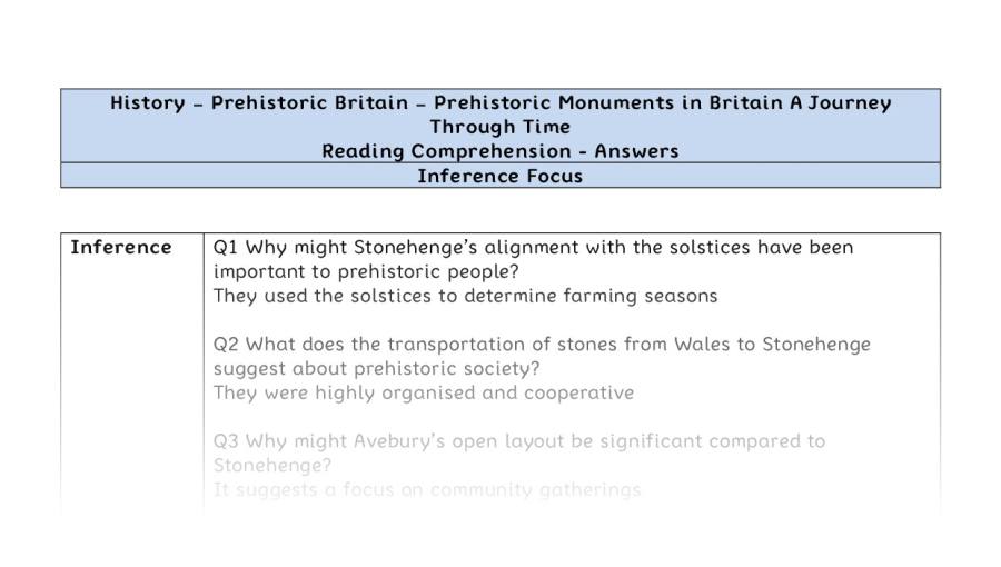 Reading Comprehension-Prehistoric Monuments in Britain-A Journey Through Time-inference Focus-answers