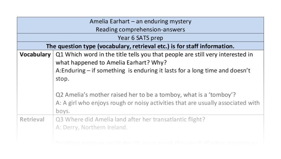 Reading comprehension - VRSIPE - Amelia Earhart