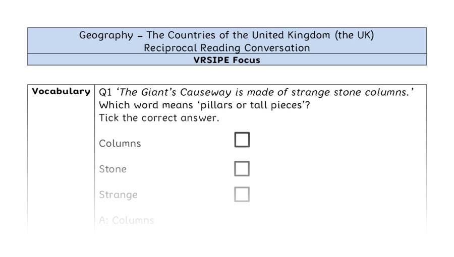 The Countries of the UK - Reciprocal Reading Conversation - VRSIPE Focus