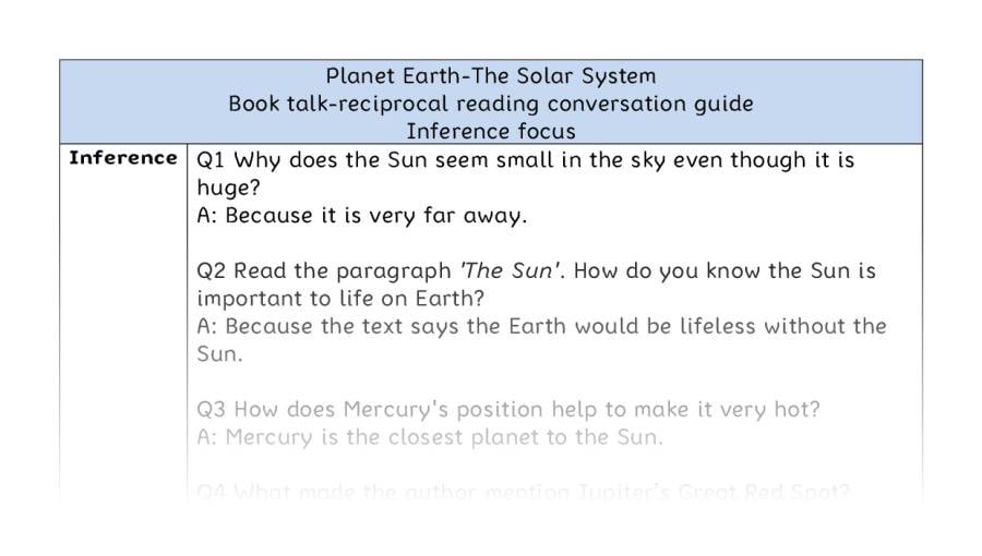 Reciprocal reading - inference - The Solar System