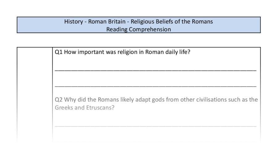 Reading Comprehension-Religious Beliefs of the Romans-Inference Focus