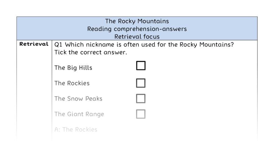 Reading comprehension - retrieval - The Rocky Mountains - answers