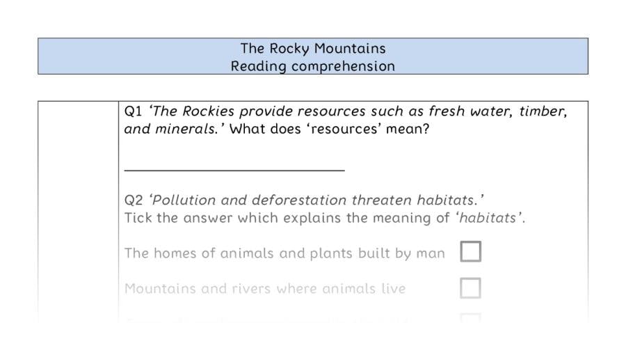 Reading comprehension - VRSIPE - The Rocky Mountains