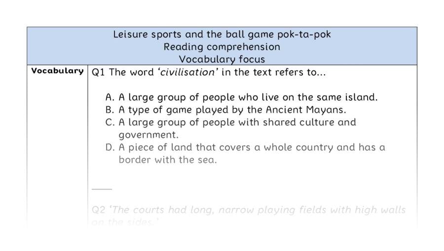 Reading comp-vocabulary-Leisure sports and pok-ta-pok