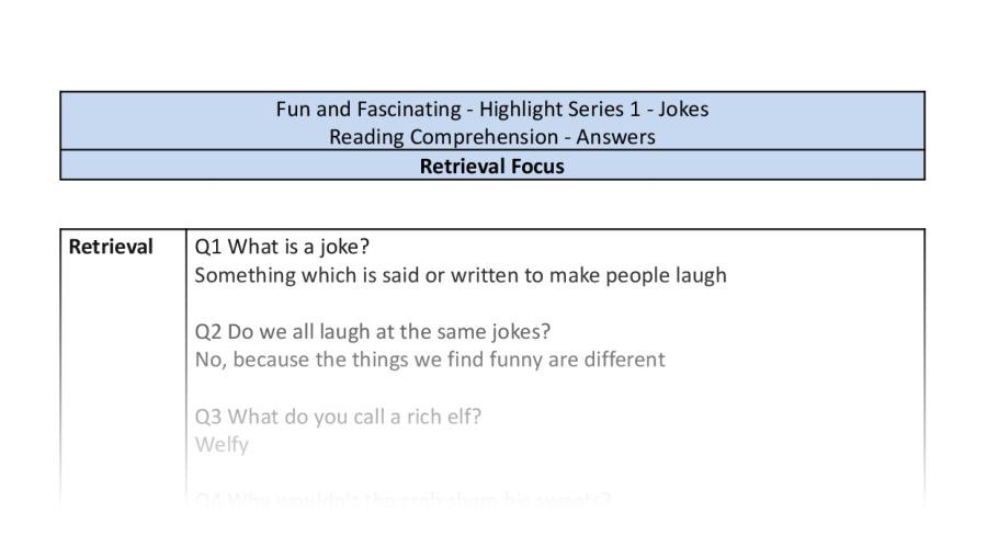 Reading Comprehension - Jokes - Highlight Series 1 - Retrieval Focus