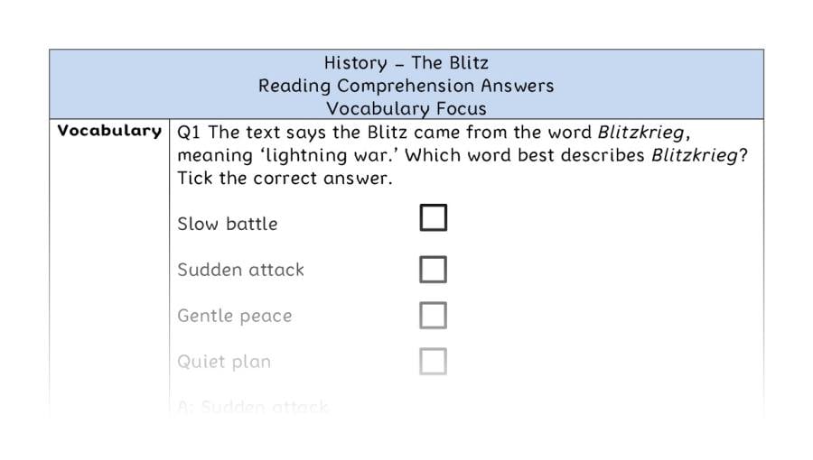 The Blitz - Reading Comprehension Answers - Vocabulary Focus