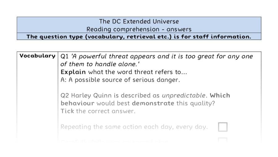 Reading comprehension - VRSIPE - The DC Extended Universe - answers