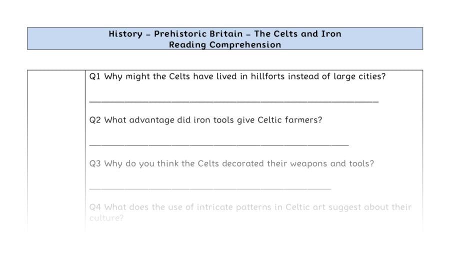 Reading Comprehension-The Celts and Iron-Inference Focus