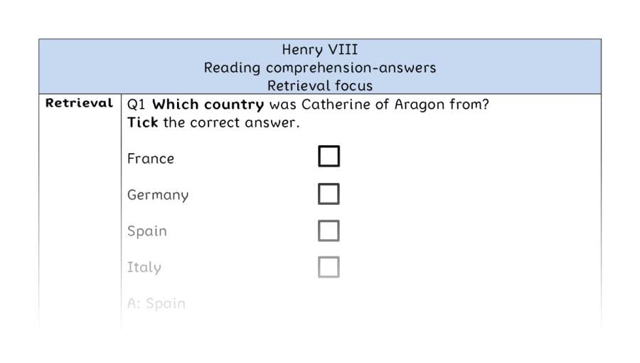 Reading comprehension - Henry VIII - retrieval - answers