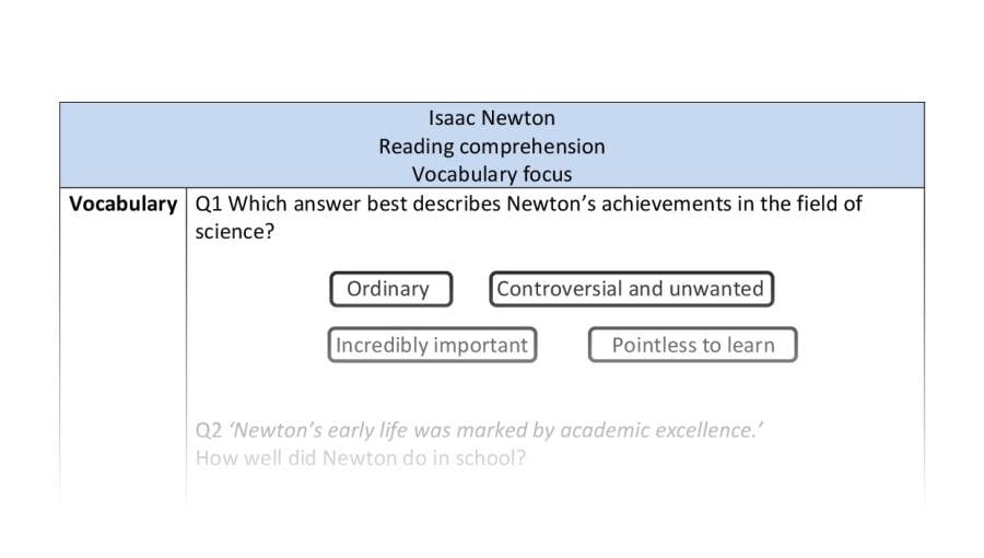 Reading comprehension - vocabulary - Isaac Newton