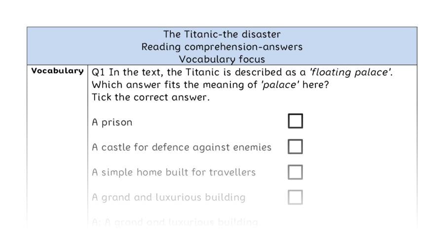 Reading comprehension - vocabulary - The Titanic-the disaster - answers